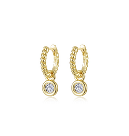 Lafonn Lafonn Silver Gold-Plated .50ctw Simulated Cordelia Bezel Charm Rope Huggie Hoop Earrings