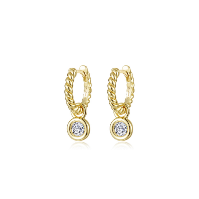 Lafonn Lafonn Silver Gold-Plated .50ctw Simulated Cordelia Bezel Charm Rope Huggie Hoop Earrings