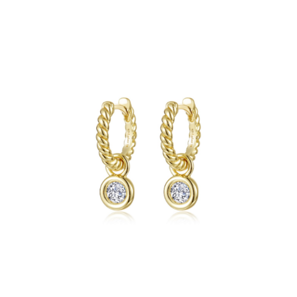 Lafonn Lafonn Silver Gold-Plated .50ctw Simulated Cordelia Bezel Charm Rope Huggie Hoop Earrings