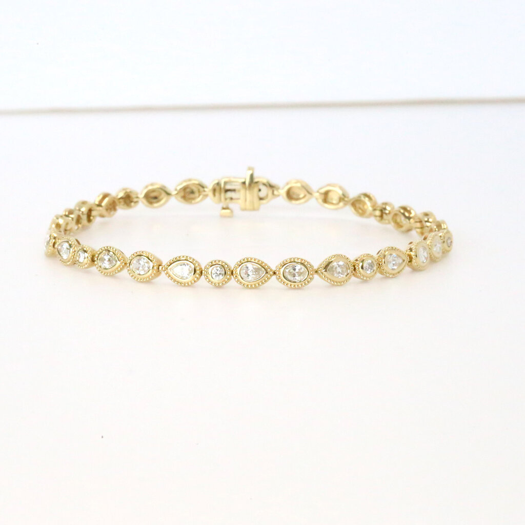 14k Yellow Gold 1.52ctw Alternating Diamond Bezel and Milgrain Link Bracelet