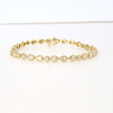 14k Yellow Gold 1.52ctw Alternating Diamond Bezel and Milgrain Link Bracelet