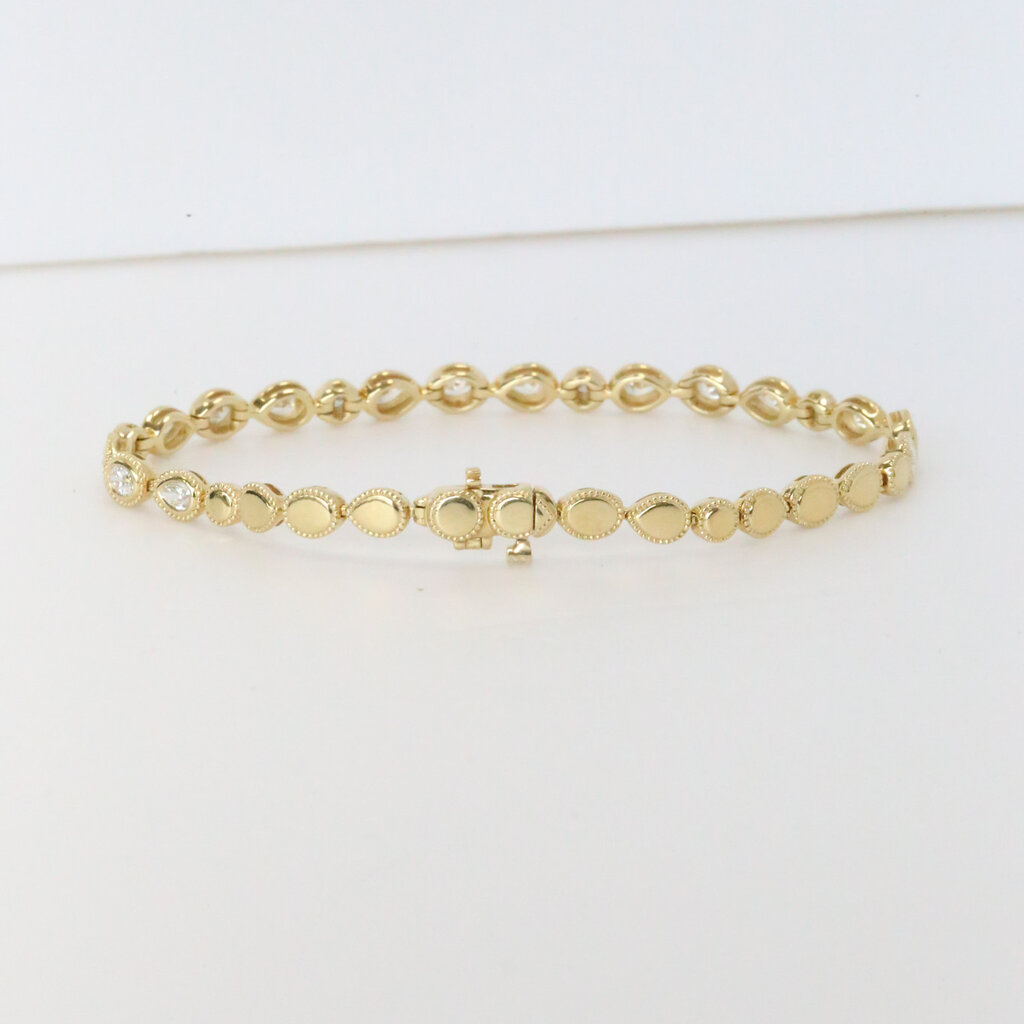 14k Yellow Gold 1.52ctw Alternating Diamond Bezel and Milgrain Link Bracelet