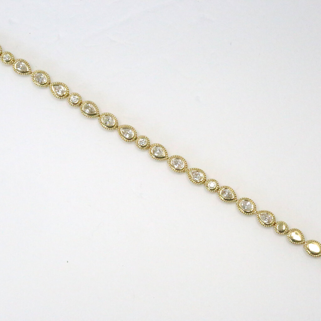 14k Yellow Gold 1.52ctw Alternating Diamond Bezel and Milgrain Link Bracelet