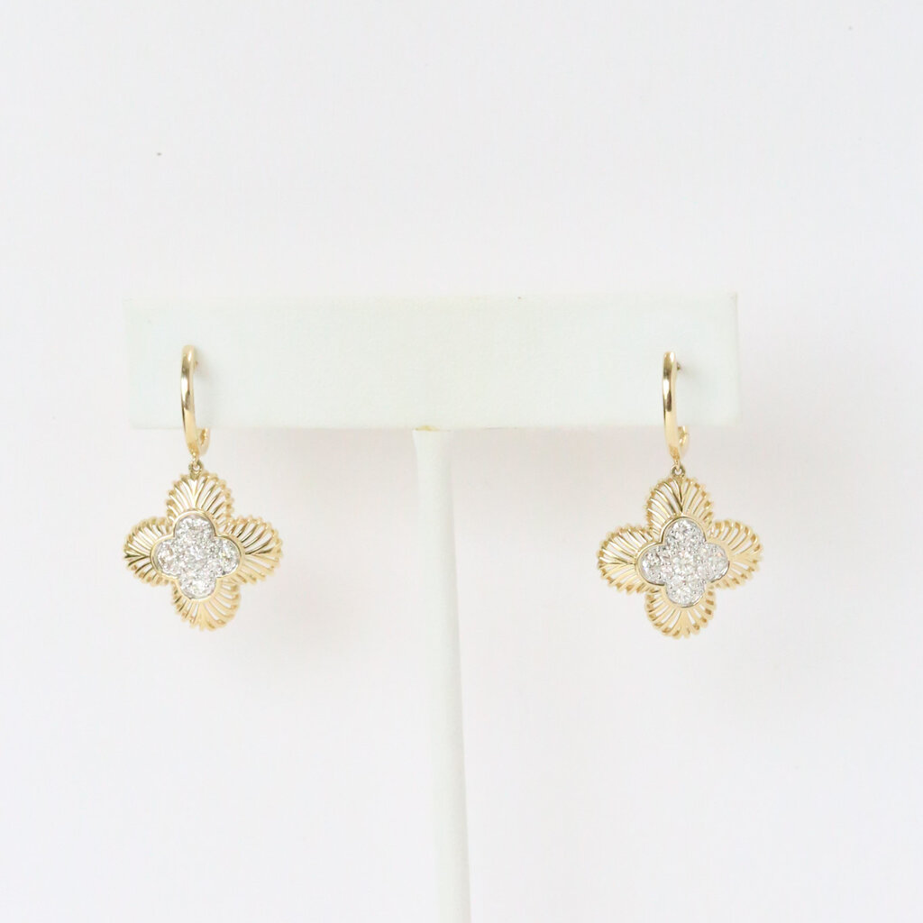14k Yellow Gold .52ctw Diamond Clover Dangle Earrings