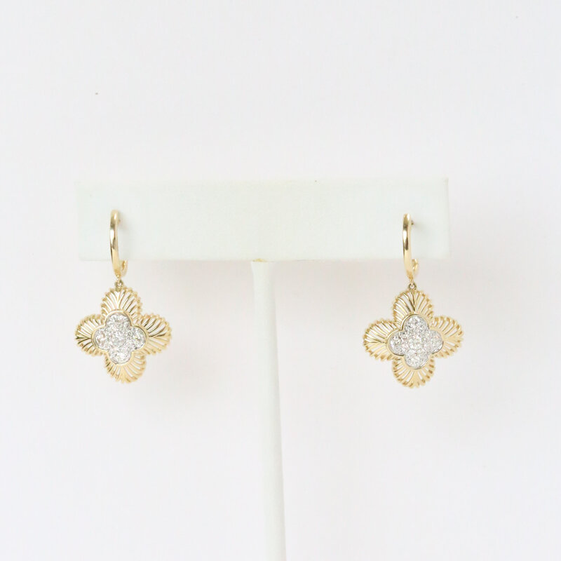 14k Yellow Gold .52ctw Diamond Clover Dangle Earrings