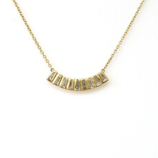14k Yellow Gold .54ctw Tapered Baguette Bezel Fan Bar Necklace (16"-17")