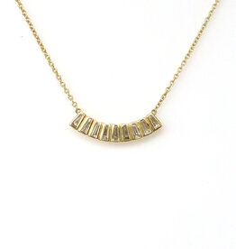 14k Yellow Gold .54ctw Tapered Baguette Bezel Fan Bar Necklace (16"-17")