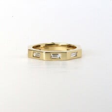 14k Yellow Gold .42ctw East to West 3-Stone Baguette Diamond Hexagon Stackable Ring (Size 7)
