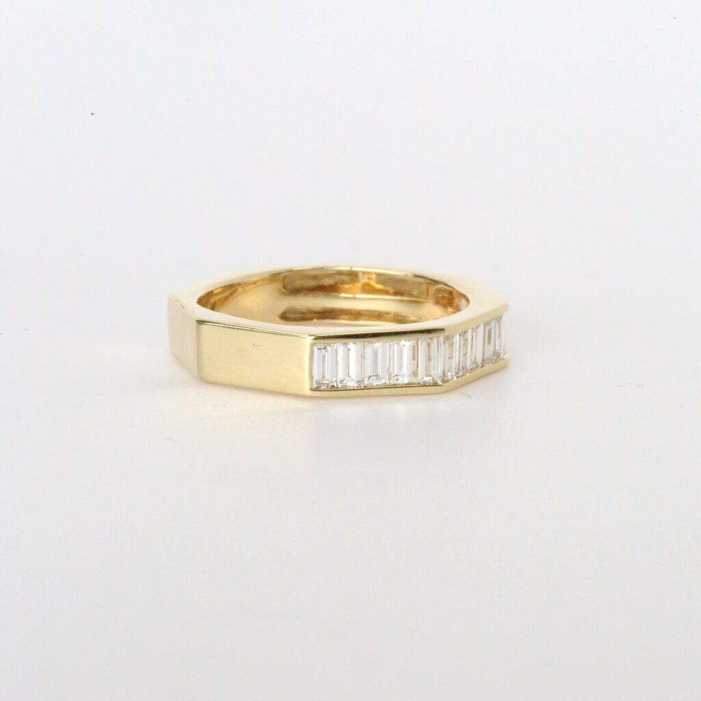 American Jewelry 14k Yellow Gold .75ctw Vertical Baguette Diamond Hexagon Stackable Band (Size 7)
