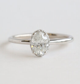 American Jewelry ESTATE 14k White Gold Approx .80ctw Oval Diamond Solitaire Hidden Halo Engagement Ring