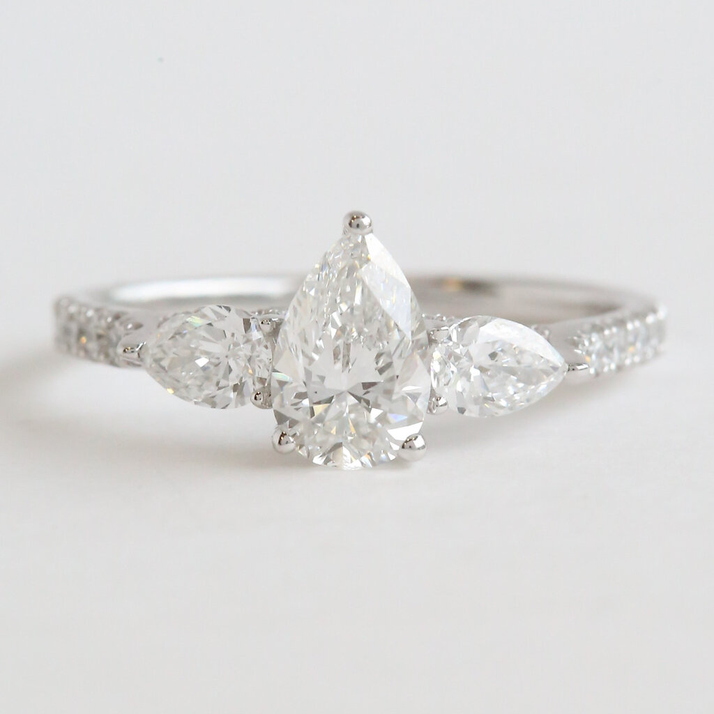 American Jewelry 14k White Gold 1.50ctw Lab Grown Diamond Pear Cut 3 Stone Engagement Ring