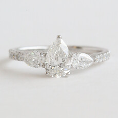 American Jewelry 14k White Gold 1.50ctw Lab Grown Diamond Pear Cut 3 Stone Engagement Ring