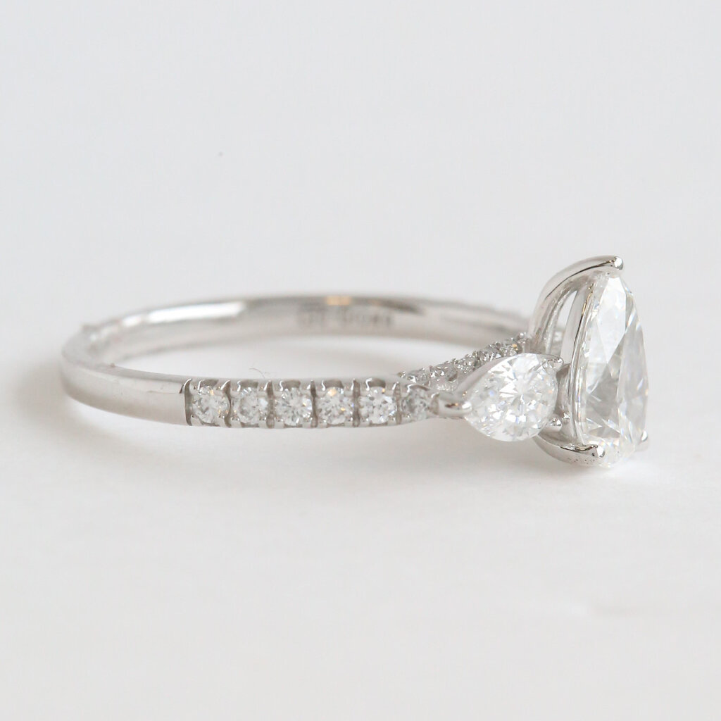 American Jewelry 14k White Gold 1.50ctw Lab Grown Diamond Pear Cut 3 Stone Engagement Ring