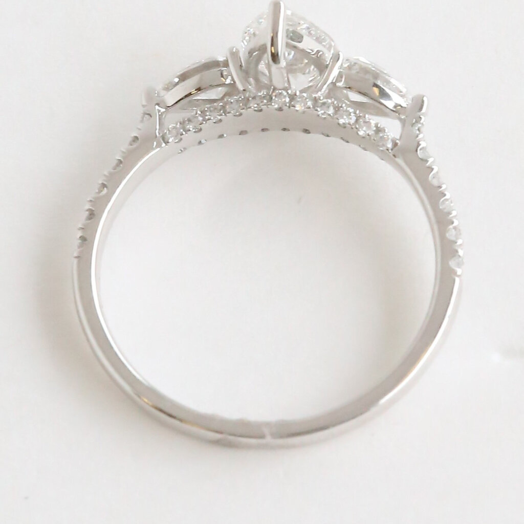 American Jewelry 14k White Gold 1.50ctw Lab Grown Diamond Pear Cut 3 Stone Engagement Ring
