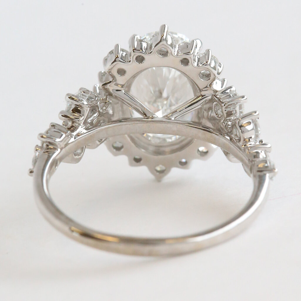 American Jewelry 14k White Gold 4.10ctw (3.01 IGI E/VS1 Ctr) Lab Grown Diamond Oval Wavy Halo Engagement Ring