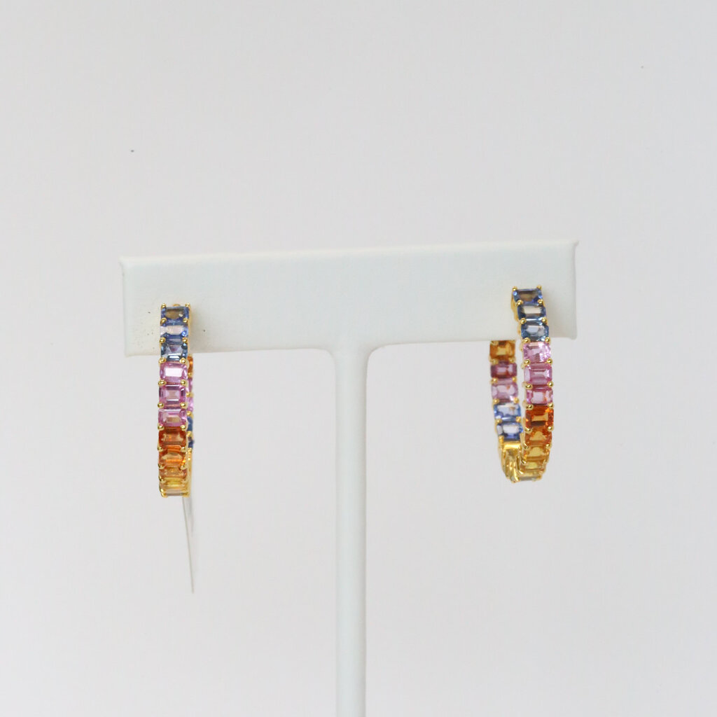 18k Yellow Gold 11ctw Emerald Sapphire Rainbow 30mm Inside Out Hoop Earrings
