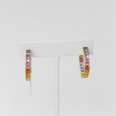 18k Yellow Gold 11ctw Emerald Sapphire Rainbow 30mm Inside Out Hoop Earrings