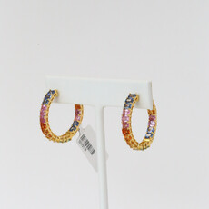 18k Yellow Gold 11ctw Emerald Sapphire Rainbow 30mm Inside Out Hoop Earrings