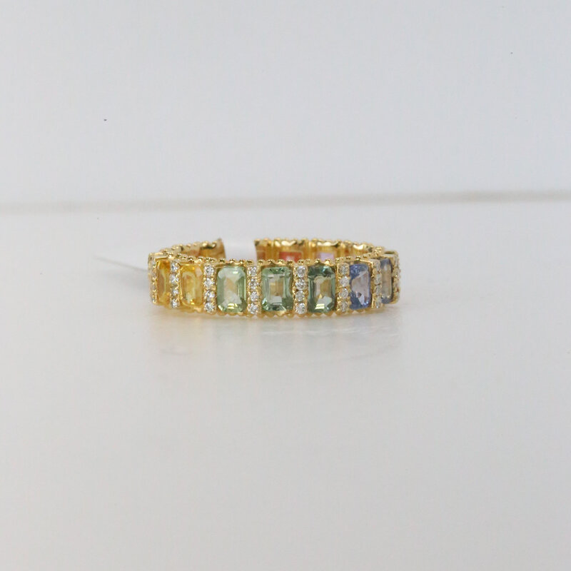 14k Yellow Gold 4.37ctw Diamond and Sapphire Rainbow Eternity Band (Size 7)