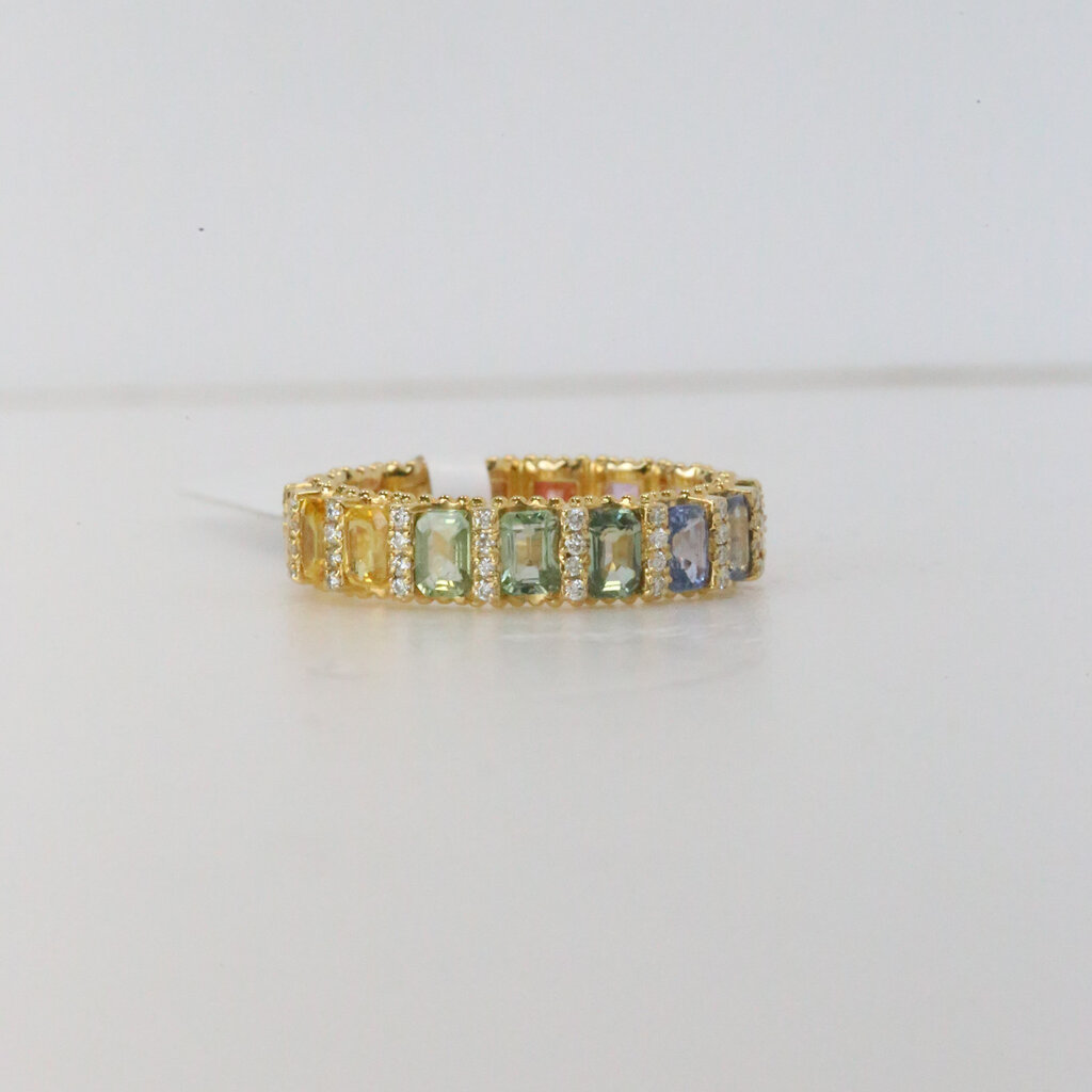 14k Yellow Gold 4.37ctw Diamond and Sapphire Rainbow Eternity Band (Size 7)