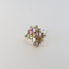18k Yellow Gold .10ctw Diamond, .68ctw Amethyst, .94ctw Topaz, and .50ctw Tourmaline Mosaic Fashion Ring