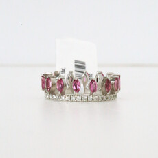 14k White Gold .47ctw Diamond 1.18ctw Pink Tourmaline Tiara Ring