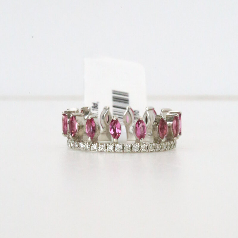 14k White Gold .47ctw Diamond 1.18ctw Pink Tourmaline Tiara Ring