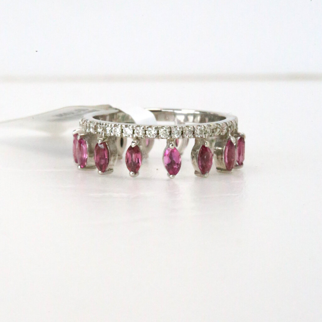 14k White Gold .47ctw Diamond 1.18ctw Pink Tourmaline Tiara Ring