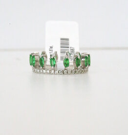 14k White Gold .47ctw Diamond 1.27ctw Tsavorite Tiara Ring