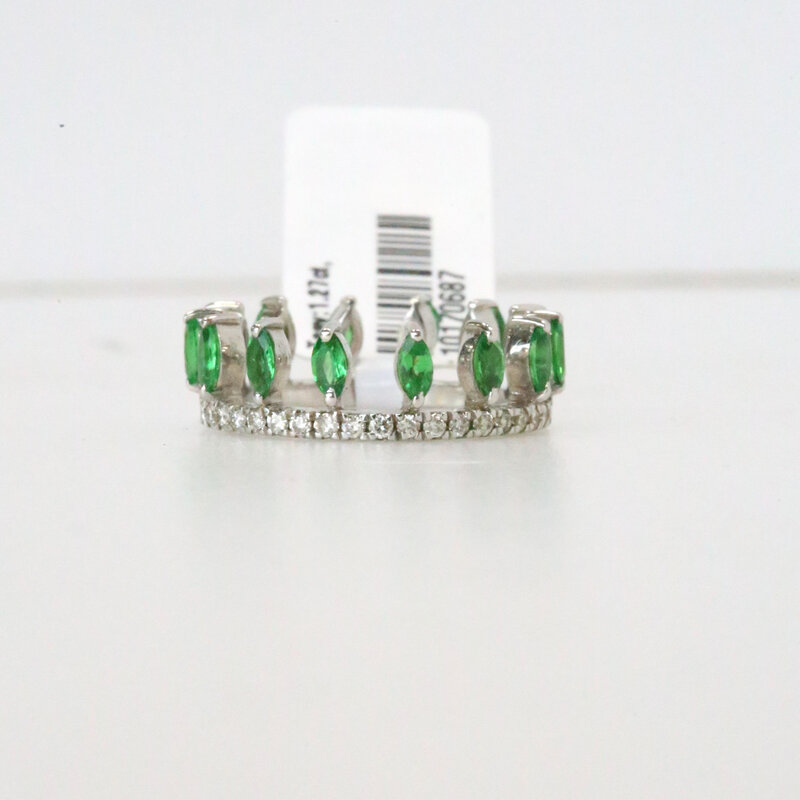 14k White Gold .47ctw Diamond 1.27ctw Tsavorite Tiara Ring