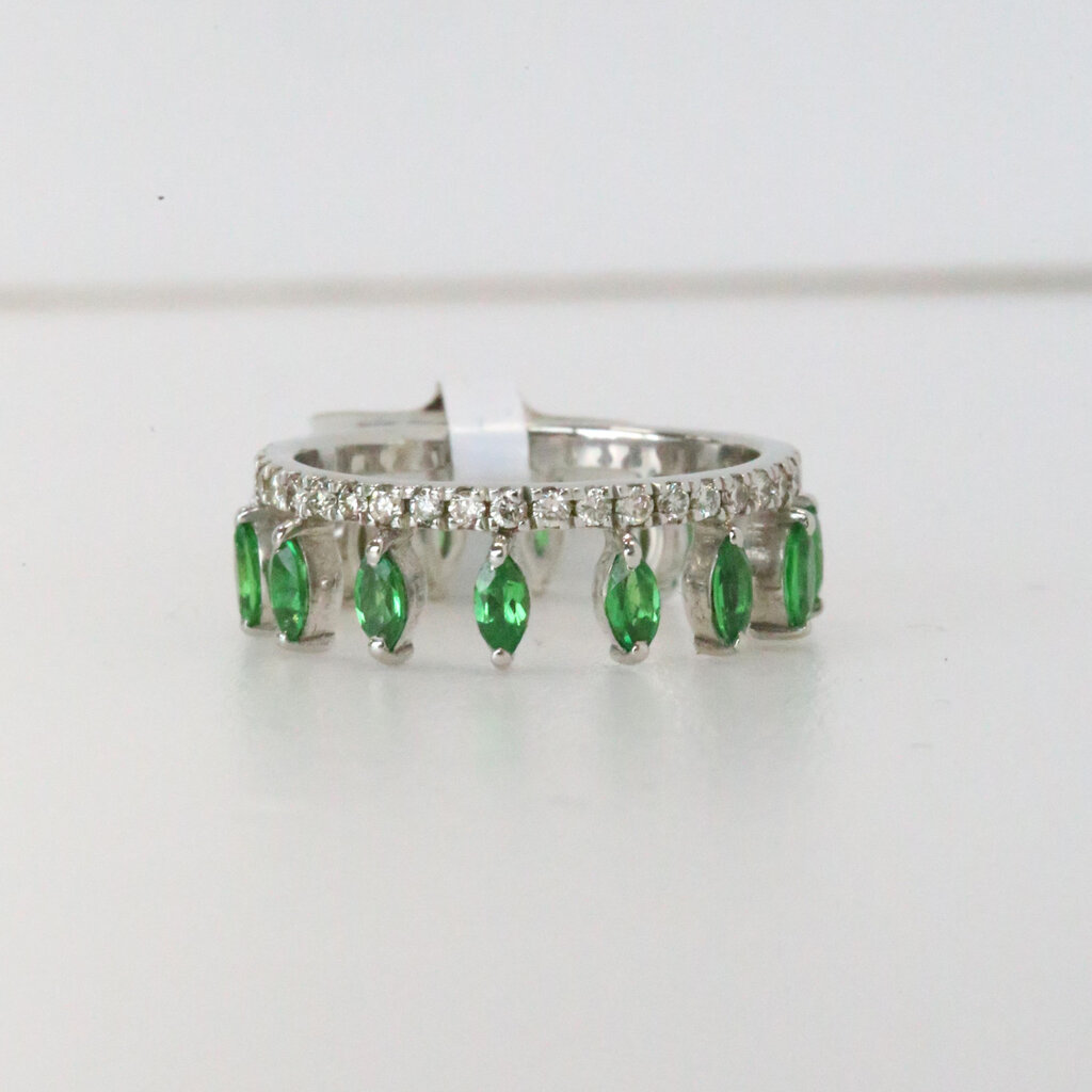 14k White Gold .47ctw Diamond 1.27ctw Tsavorite Tiara Ring