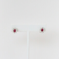 18k White Gold .98ctw Diamond 1.17ctw Ruby Oval Halo Stud Earrings
