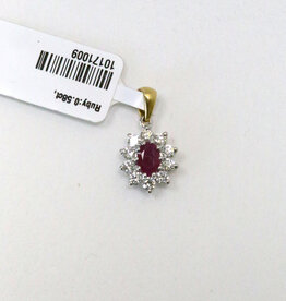 18k Two-Tone Gold .48ctw Diamond .58ct Ruby Oval Halo Pendant (Pendant Only)