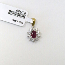 18k Two-Tone Gold .48ctw Diamond .58ct Ruby Oval Halo Pendant (Pendant Only)