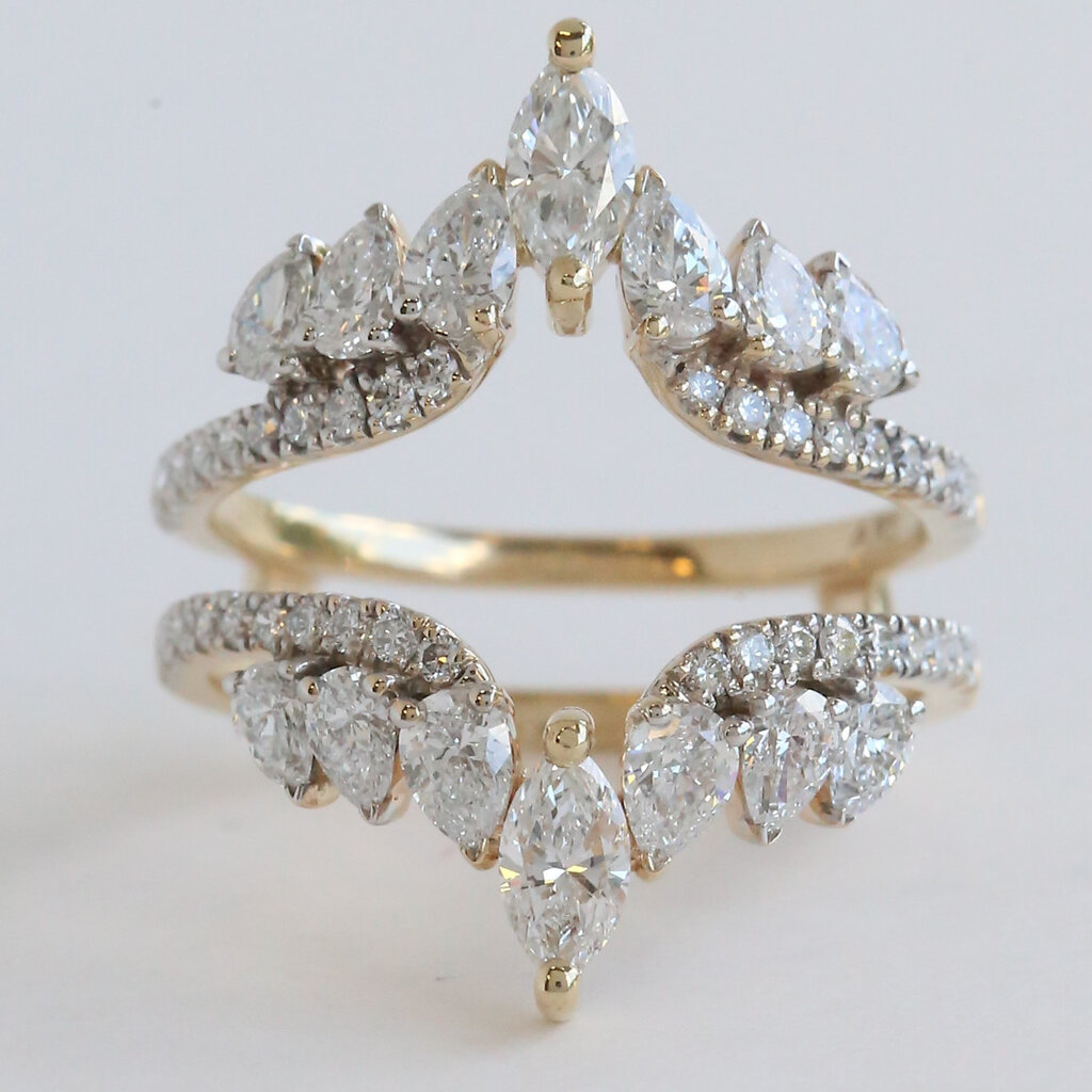 American Jewelry 14k Yellow Gold 2ctw Lab Grown Marquise Diamond Double Row Ring Guard