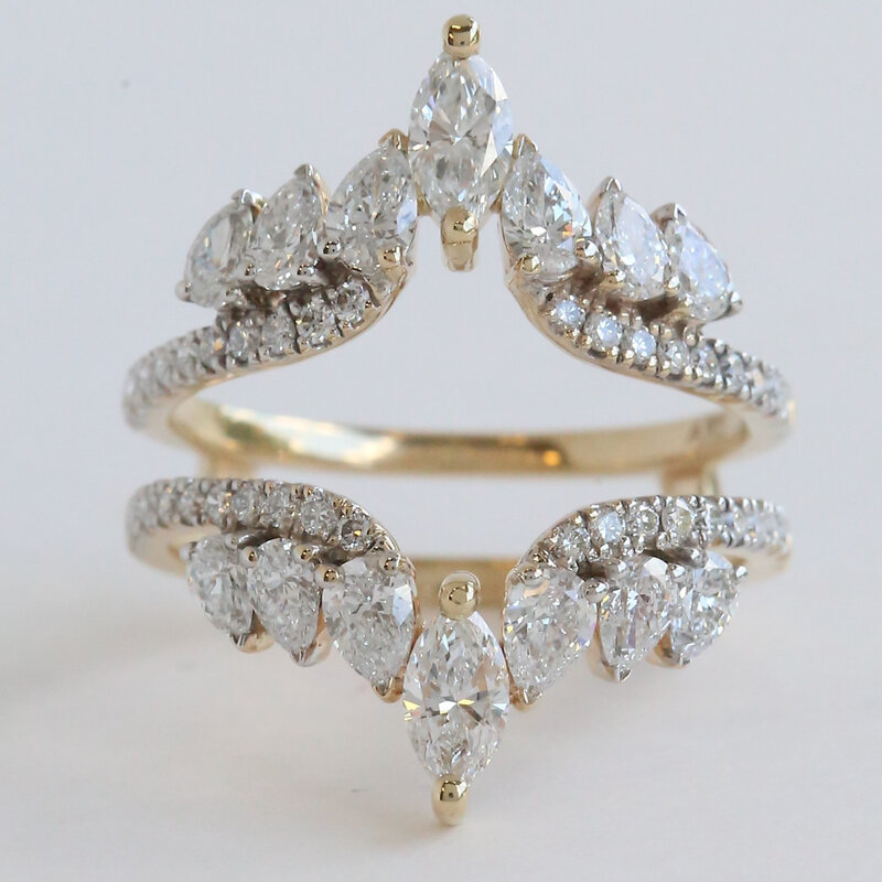 American Jewelry 14k Yellow Gold 2ctw Lab Grown Marquise Diamond Double Row Ring Guard