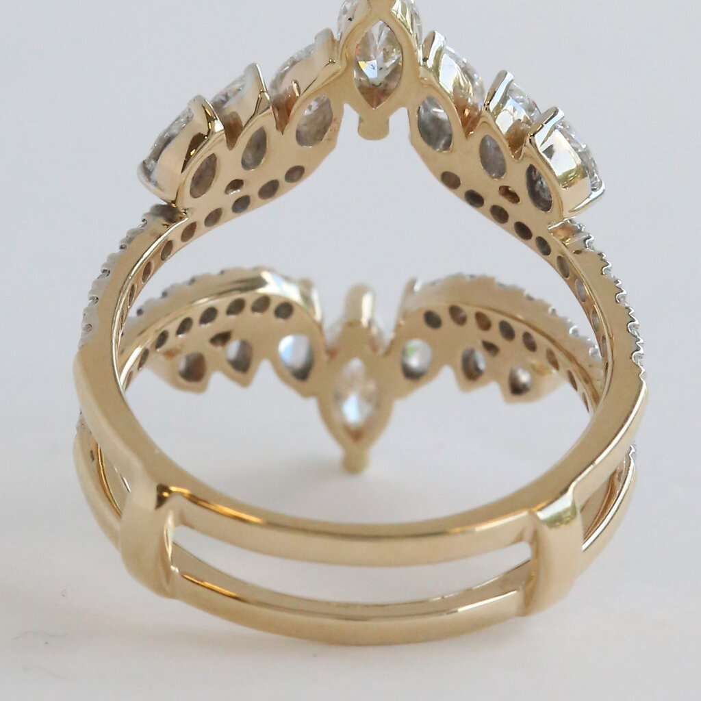 American Jewelry 14k Yellow Gold 2ctw Lab Grown Marquise Diamond Double Row Ring Guard