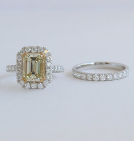 American Jewelry 14k White Gold 4.55ctw (3.06 Y-Z/SI1 GIA Ctr) Emerald Cut Diamond Halo Engagement Ring Wedding Band Set