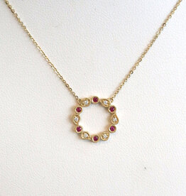 American Jewelry 14k Yellow Gold .07ctw Ruby .04ctw Diamond Open Circle Necklace