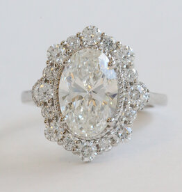 American Jewelry 14k White Gold 3.70ctw (3.02 E/VS1 Ctr) Lab Grown Diamond Oval Halo Engagement Ring