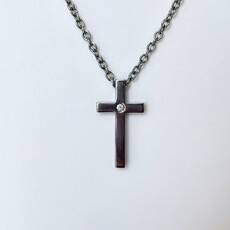 Titanium Polished with .05 Diamond Cross Necklace with Ball Chain (22 ")