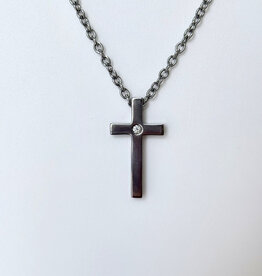 Titanium Polished with .05 Diamond Cross Necklace with Ball Chain (22 ")