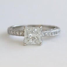 American Jewelry ESTATE Platinum Tacori 1.75ctw (1.25 H/SI1 Ctr) Princess Diamond Accented Solitaire Engagement Ring