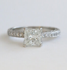 American Jewelry ESTATE Platinum Tacori 1.75ctw (1.25 H/SI1 Ctr) Princess Diamond Accented Solitaire Engagement Ring