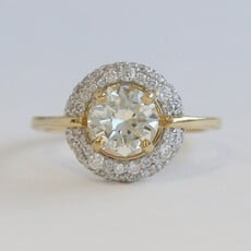 American Jewelry ESTATE 14k Yellow Gold 1.5ctw (1.30ctr) Round Diamond Pave Halo Engagement Ring