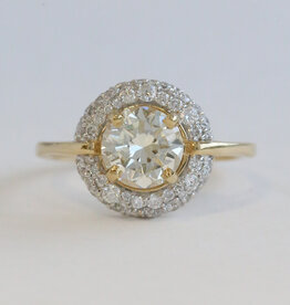 American Jewelry ESTATE 14k Yellow Gold 1.5ctw (1.30ctr) Round Diamond Pave Halo Engagement Ring