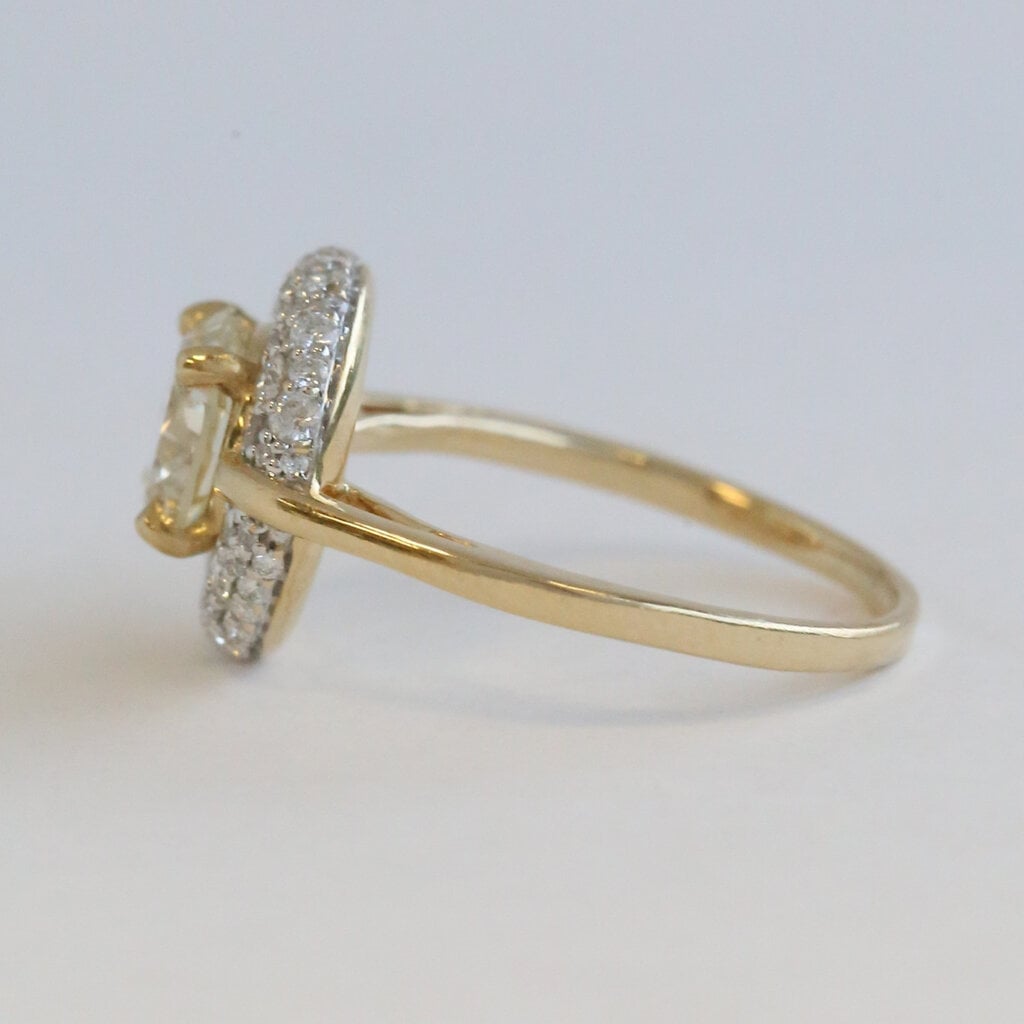 American Jewelry ESTATE 14k Yellow Gold 1.5ctw (1.30ctr) Round Diamond Pave Halo Engagement Ring