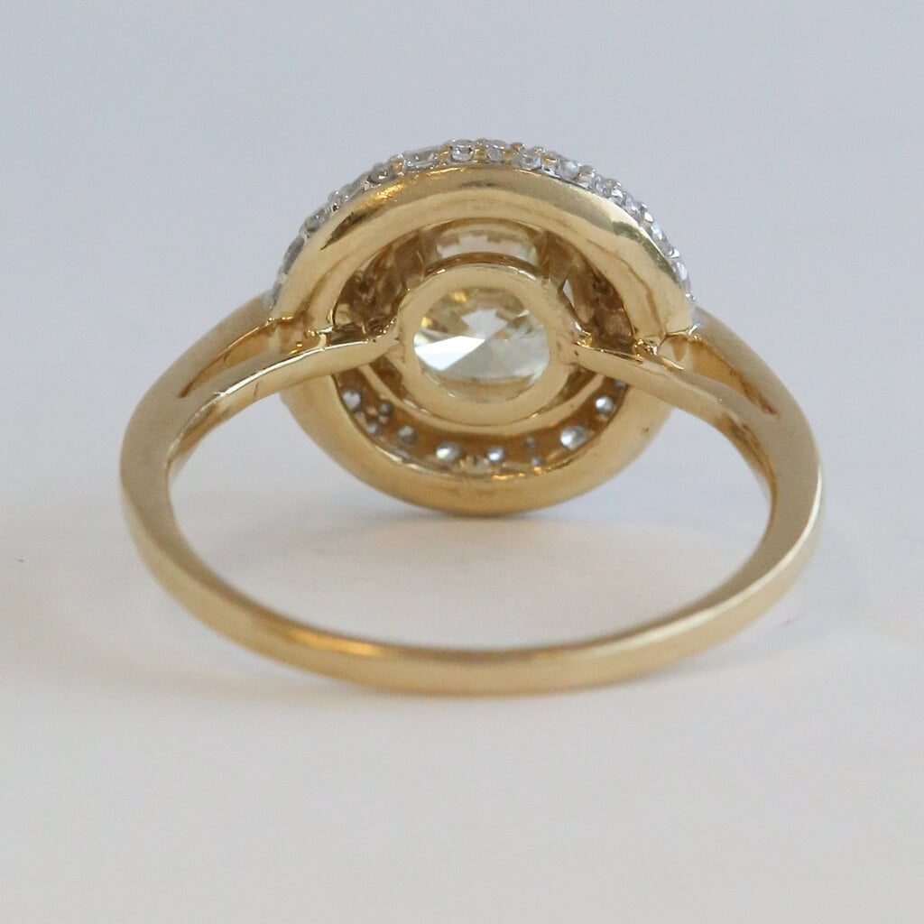 American Jewelry ESTATE 14k Yellow Gold 1.5ctw (1.30ctr) Round Diamond Pave Halo Engagement Ring