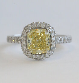 American Jewelry 14k White Gold 2.5ctw (2.05 Fancy Yellow VS Ctr) Lab Grown Cushion Diamond Halo Engagement Ring