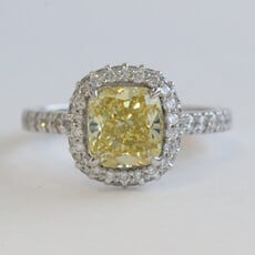 American Jewelry 14k White Gold 2.5ctw (2.05 Fancy Yellow VS Ctr) Lab Grown Cushion Diamond Halo Engagement Ring